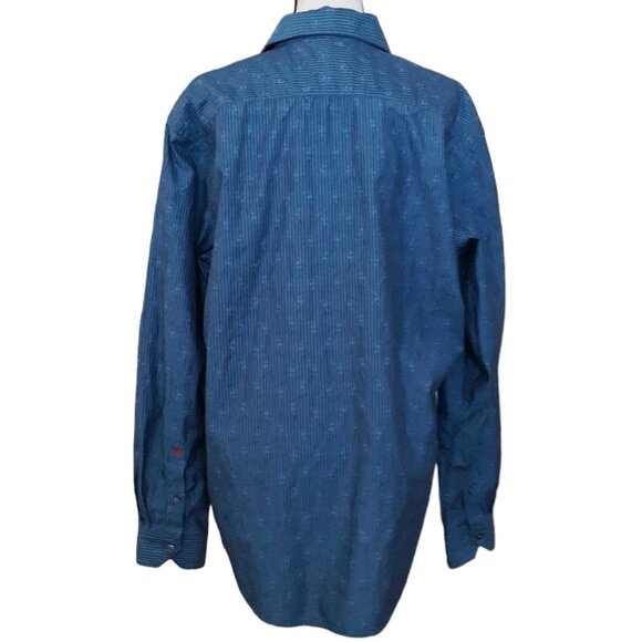 Robert Graham Blue Button Down Shirt Long Sleeve Striped Silk Print Size XL - Picture 3 of 9